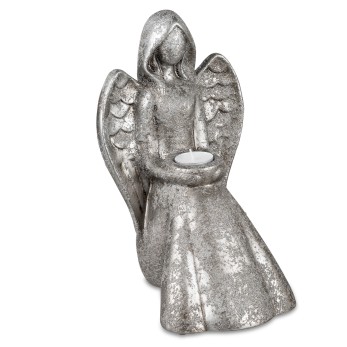 Engel mit Teelicht 29cm Antik-Silber 2