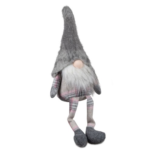 Wichtel sitzend 38cm Textil grau-rot