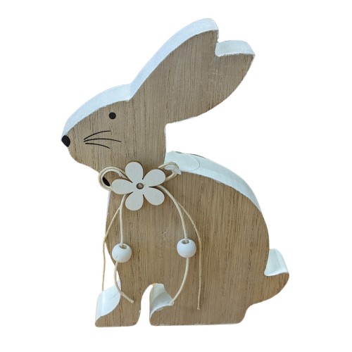 Hase Holz braun-weiß