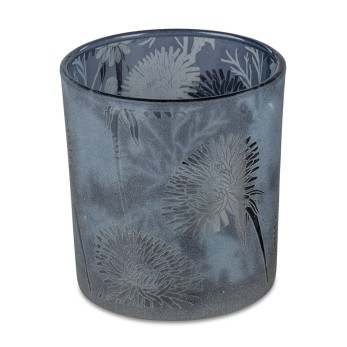 Windlicht Blume grau-blau 2