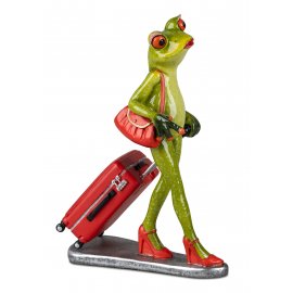 Frosch Lady mit rotem Koffer und Handtasche