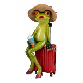 Frosch Lady sitzend auf Koffer