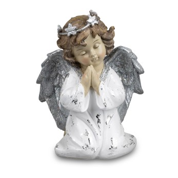 Engel kniend 15cm Weiss-Silber 2