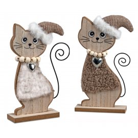 Katze mit Mütze 23cm Holz