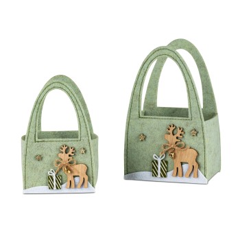 Filztasche grün mit Reh und Geschenk