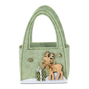Filztasche grün mit Reh und Geschenk 2