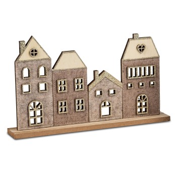 Häuserzeile 26cm Filz mit Holz 2
