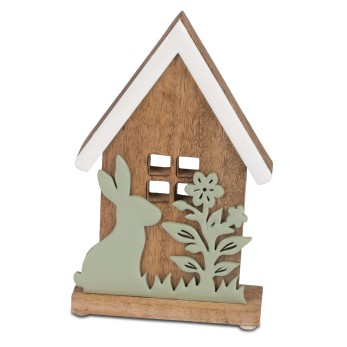 Haus mit Hase 16cm Mangoholz 2