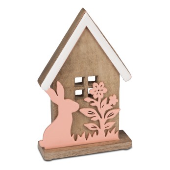 Haus mit Hase 16cm Mangoholz 2