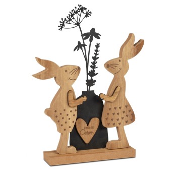 Hasenpaar mit Vase 30cm Holz+Metall