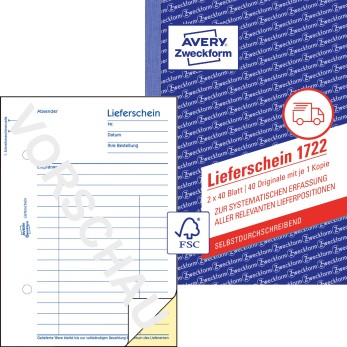 Lieferschein 1722, A6, selbstdurchschreibend, 2x40 Blatt